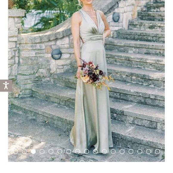 Revelry Dresses & Skirts - REVELRY Dylan Satin Dress Silver Sage Green Bridesmaid Formal Gown Size 10